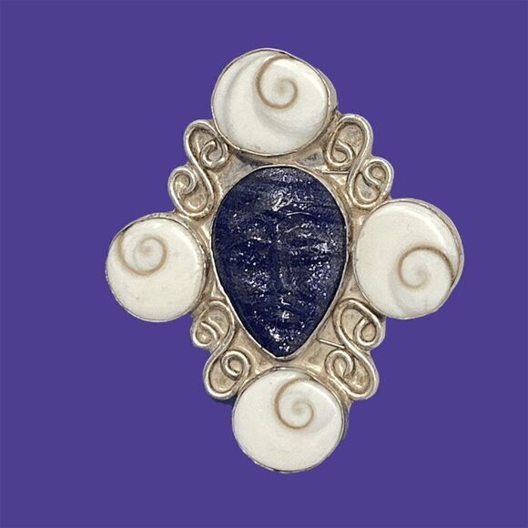 Alexis Bittar Sz 9 Lapis Lazuli Statement Ring 9.25 Y2K Art Nouveau Shiva Shells - Picture 4 of 10